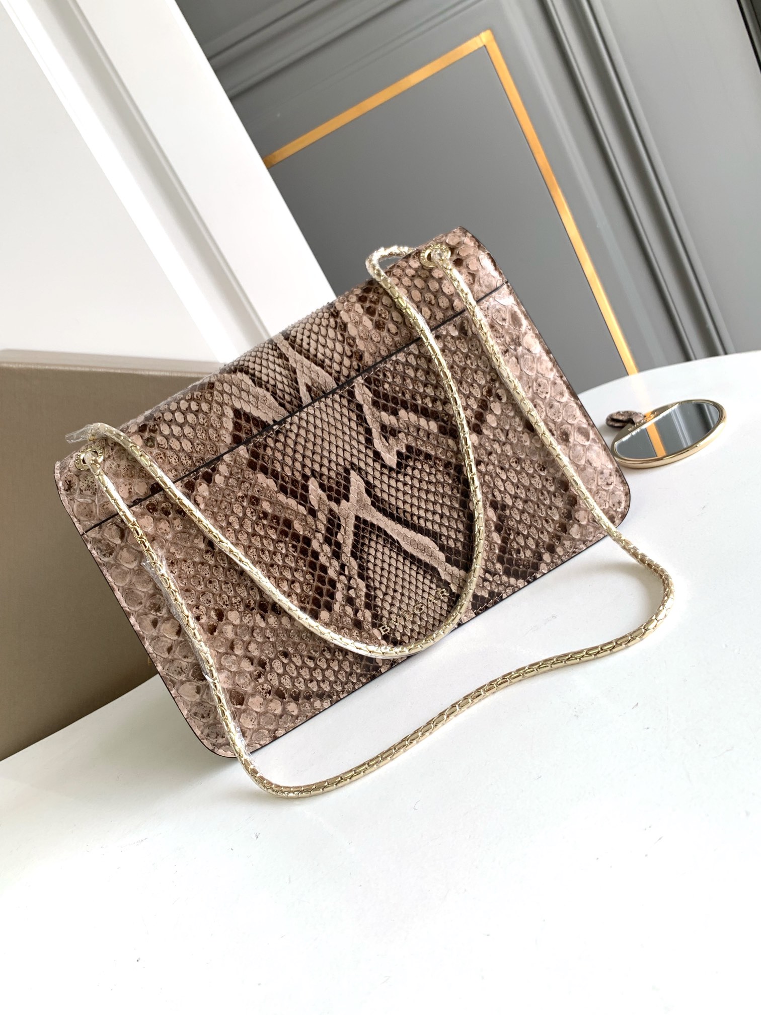 Bvlgari Serpenti Forever Medium Crossbody Bag in Grey Python Skin 